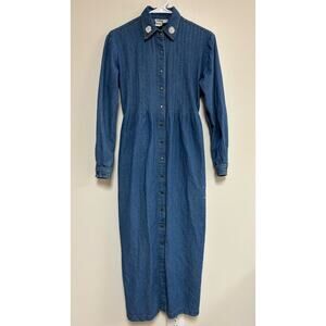 Vintage cottagecore prairie teacher Robbie Bee dress denim floral 100% cotton 4